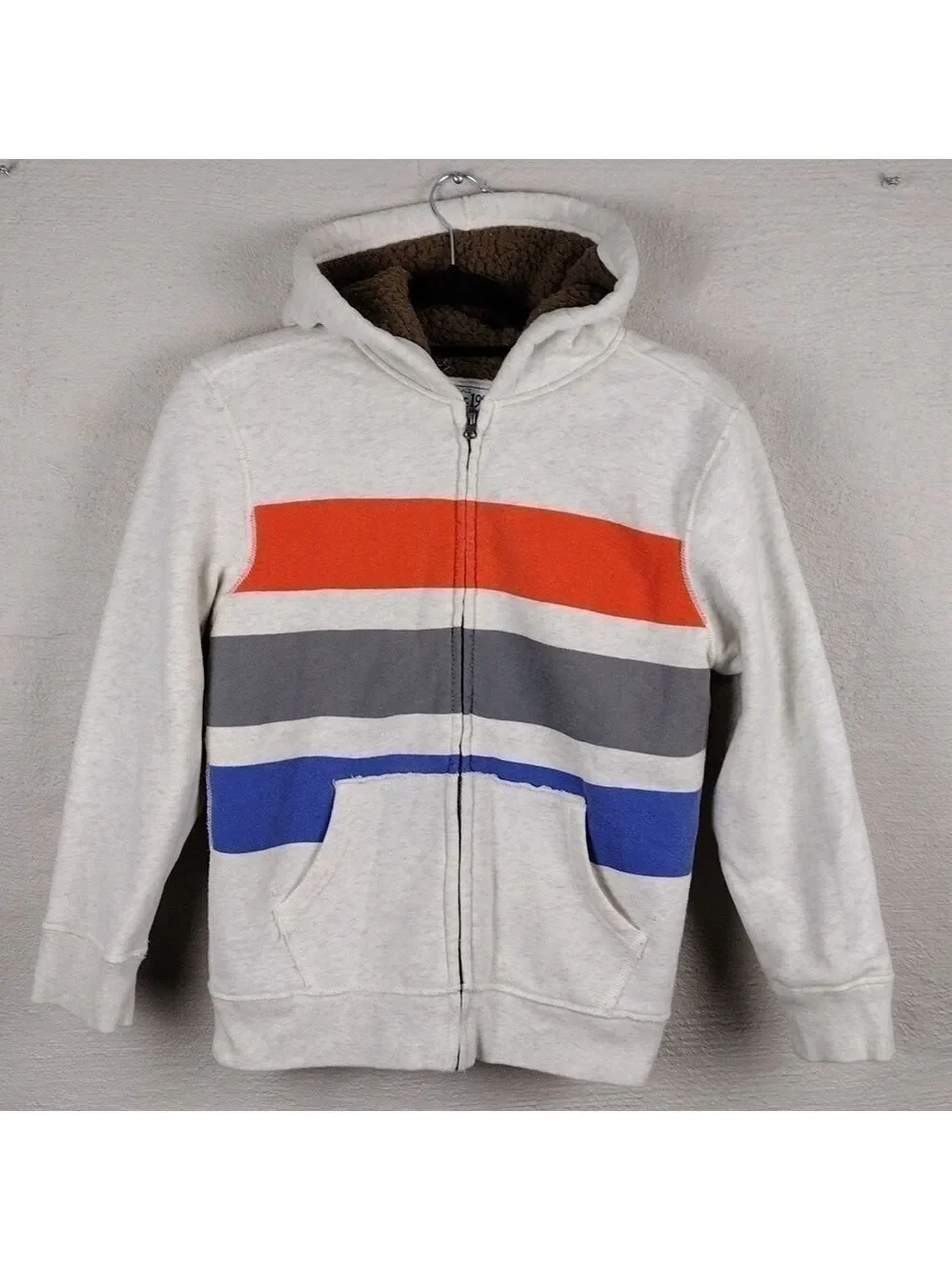 Children's Place Oatmeal Multicolored Striped Hooded Long Sleeve Zip Up Jacket